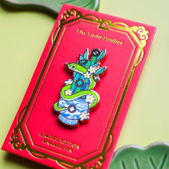 Limited Edition Snake Enamel Pin - Five Lucky Bamboo - Year of the Snake Brooch - Picture 4 of 9